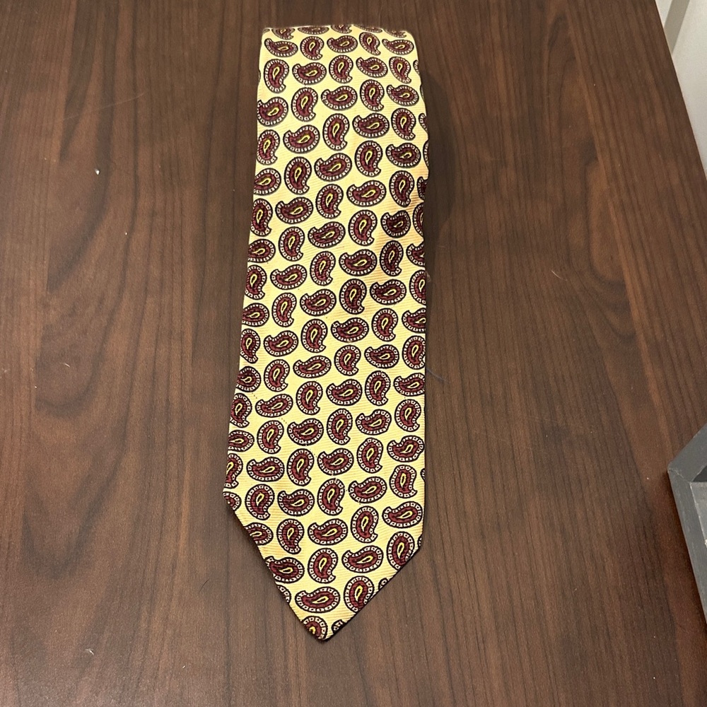 Polo by Ralph Lauren Yellow Silk Tie with Burgundy Paisley
